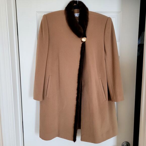 Vintage Wool & Cashmere Coat Mink fur beige coat Le Crystal - Picture 1 of 8